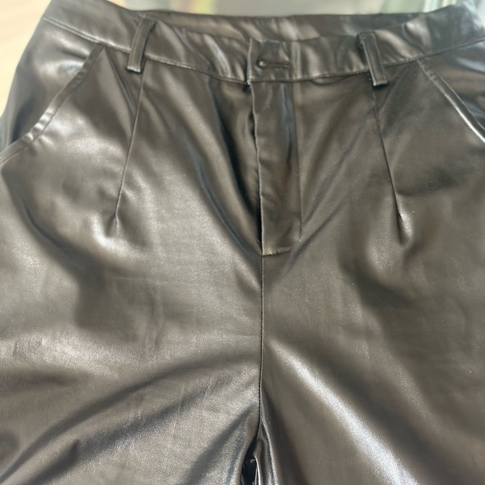 SHEIN Shiny Black Faux Leather Trousers